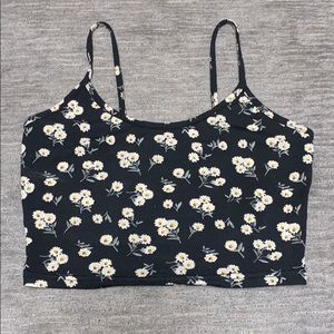 super cute black flower crop top NWOT